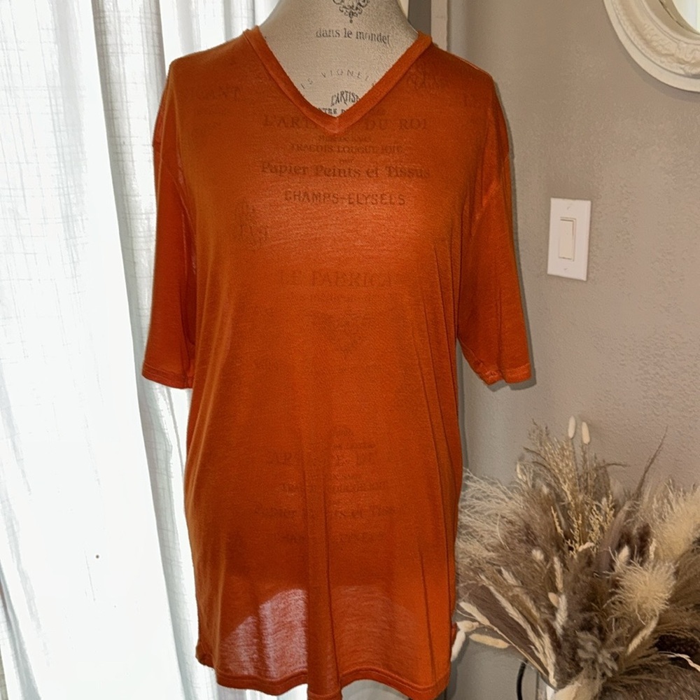 Hutch men’s v-neck shortsleeve t-shirt soft vintage set of 2 tan & orange Large​ - Picture 6 of 16